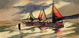 Levente L. Kovacs, Untitled - Fishing Boats at Dock, 1964, oil on hard board