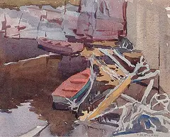 Thomas Wesley McLean, Untitled - Boats at Dock, watercolour on paper