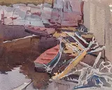 Thomas Wesley McLean, Untitled - Boats at Dock, watercolour on paper