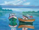 Claude Rollin, Bateaux, Iles aux Coudes, Que., 1998, oil on paper board