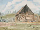 Untitled - Barn and Corrals by Margaret Shelton, 1979, watercolour on paper, sold Apr 2005