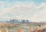 Untitled - City of Calgary by Margaret Shelton, 1982, watercolour on paper, sold Apr 2005