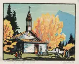 St. Mary's, Banff #127/200 by Margaret Shelton, 1952, lino block in five colours on paper, sold Apr 2005