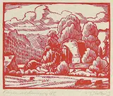 Farm at Dewdney, B.C. by Margaret Shelton, 1973, lino block on paper, sold Apr 2005