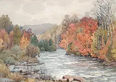 Frederick Henry Brigden, Untitled - Autumn Stream, watercolour on paper