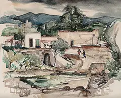 Frank Leonard Brooks, Untitled - A Mountain Village, Mexico, 1950, watercolour on paper