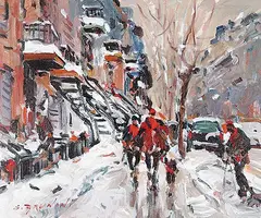 Serge Brunoni, Montreal, Rue Berri, acrylic on canvas