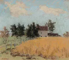 Berthe des Clayes, Taylor's Barn, Hill Acres, pastel on paper
