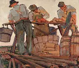 Ethel Luella Curry, Untitled - Morning's Catch, Peggy's Cove, 1940, oil on wood board