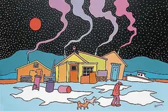 Dockyard House by Ted Harrison, acrylic on canvas board, sold Nov 2004