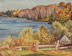 A. Y. Jackson, Little Lake near Eganville Ont., 1961, oil on wood board