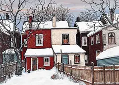 John Kasyn, Backyard in Deep Snow, Cabbagetown, oil on hard board