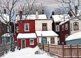 John Kasyn, Backyard in Deep Snow, Cabbagetown, oil on hard board