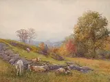 Charles MacDonald Manly, Untitled - Pastoral View with Cows, watercolour on paper