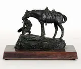 Malcom James MacKenzie, Cowboy and Horse #2/25, 1970, bronze sculpture on wooden plinth
