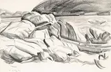 Kathleen Francis Pepper, Untitled - Rocky Coast with Boater, 1952, graphite on paper