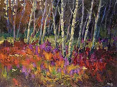 Neil Patterson, Fireweed and Aspens, oil on canvas
