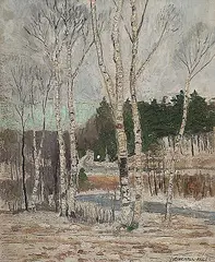 Addison Winchell Price, Untitled - Winter Landscape, oil on hard board