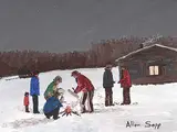 Allen Sapp, Untitled - Warming Up By the Fire