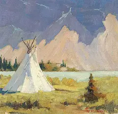 Peter Whyte, Untitled - Mountain Camp, 1920, oil on canvas board