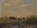 Willem Maris, Untitled - Two Cows in a Pastoral Landscape, oil on wood panel