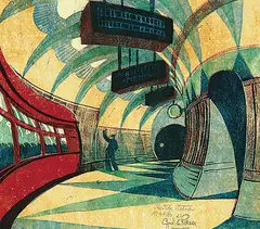 Cyril Power, The Tube Station #44/60, 1932, colour lino block on paper