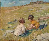 Dorothea - Attributed Sharp, Untitled - Two Young Girls Picking Flowers, 1934, oil on canvas