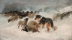 Frederick E. Valter, Sheep in a Snowstorm, The Rescue, 1884, oil on canvas