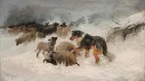 Frederick E. Valter, Sheep in a Snowstorm, The Rescue, 1884, oil on canvas