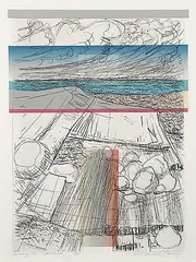 Anne Meredith Barry, Leaving the Mainland #3/35, colour silkscreen and etching on paper