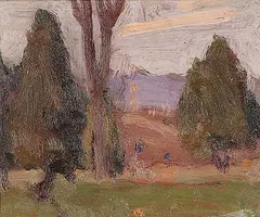 Dewitt Drake, Untitled - Two Pines, oil on paper board
