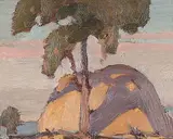 Dewitt Drake, Untitled - Hay Stack and Tree by Rail Fence, oil on paper board