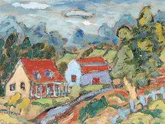 Raymond Girard, Ferme du Quebec, 1997, oil on hard board