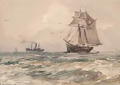 Claude W. Gray, Untitled - Ships at Sea, 1916, watercolour on paper