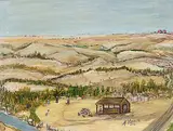 Ann Alexandra Harbuz, Having Lunch While Moving to North Battleford from Alberta [Ponoka], 1976, acrylic on hard board
