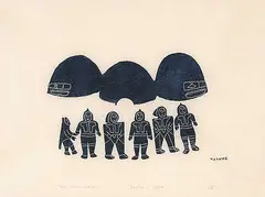 Travellers in Sight #36/50 by Helen Kalvak, 1970, block print on paper, sold Nov 2004