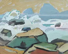 Wesley Fraser Irwin, Untitled - Rocky Coastline, acrylic on hard board