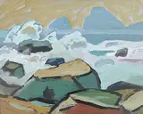 Wesley Fraser Irwin, Untitled - Rocky Coastline, acrylic on hard board