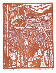 J. E. H. MacDonald, Beaver Pond, Algoma, 1920, relief print on paper