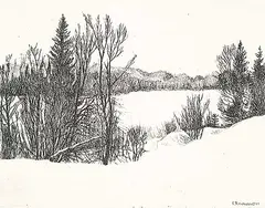 Ernst Neumann-Neander, Untitled - Winter River, 1944, etching on paper