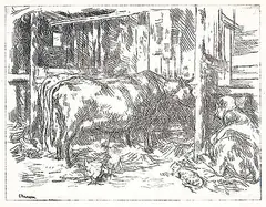 Ernst Neumann-Neander, Untitled - In the Stable, etching on paper