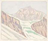 Alison Houston Lockerbie Newton, Angel Glacier #15/100, colour lino block on paper