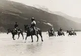 Leonard Juda Frank, Trail Riders Fording River, Jasper, black and white photograph on paper