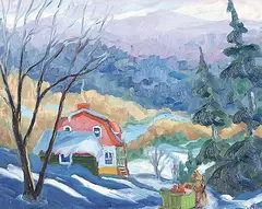 Claude Rollin, 4eme Rang, St. Hilarion, Charlebois, Quebec, 1998, oil on hard board