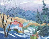 Claude Rollin, 4eme Rang, St. Hilarion, Charlebois, Quebec, 1998, oil on hard board