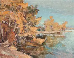 Ernest Edward Riethman, Untitled - Last Days at the Lake, oil on hard board