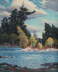 Stuart Clifford Shaw, Giant Pines - Temagami, oil on hard board