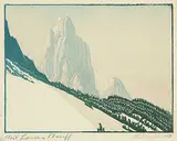 Margaret Shelton, Mount Louis, Banff, 1943, lino block in three colours on paper