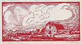 Margaret Shelton, Prairie Farm, 1974, lino block on paper