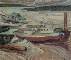 Ernva Willard Code, Untitled - Low Tide Rhythms, oil on hard board